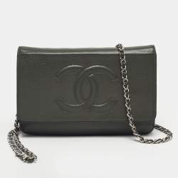 Pre Owned Chanel Grey Caviar Leather CC Wallet On Chain