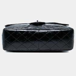 Pre Owned Chanel Navy Blue Jumbo Classic Crinkled Patent Single Flap