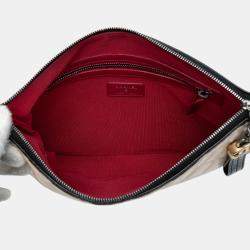 Pre Owned Chanel Beige Black Medium Aged Calfskin Gabrielle O Case Clutch