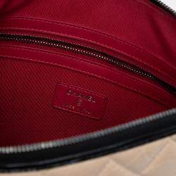 Pre Owned Chanel Beige Black Medium Aged Calfskin Gabrielle O Case Clutch