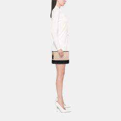 Pre Owned Chanel Beige Black Medium Aged Calfskin Gabrielle O Case Clutch