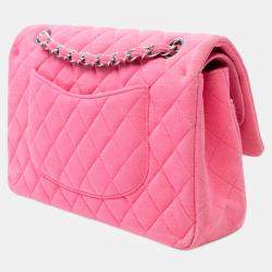 Pre Owned Chanel Pink Medium Classic Jersey Double Flap