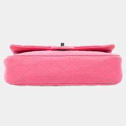 Pre Owned Chanel Pink Medium Classic Jersey Double Flap