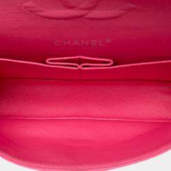 Pre Owned Chanel Pink Medium Classic Jersey Double Flap