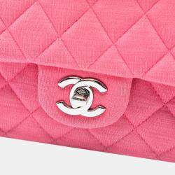 Pre Owned Chanel Pink Medium Classic Jersey Double Flap