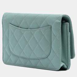 Pre Owned Chanel Green CC Quilted Caviar Wallet on Chain