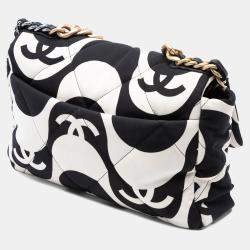 Pre Owned Chanel Black/White Large Printed Silk 19 Flap