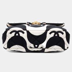 Pre Owned Chanel Black/White Large Printed Silk 19 Flap