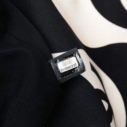 Pre Owned Chanel Black/White Large Printed Silk 19 Flap