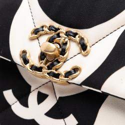 Pre Owned Chanel Black/White Large Printed Silk 19 Flap