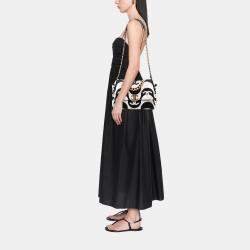 Pre Owned Chanel Black/White Large Printed Silk 19 Flap