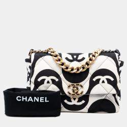 Pre Owned Chanel Black/White Large Printed Silk 19 Flap