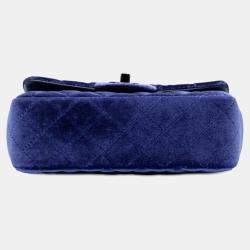 Pre Owned Chanel Blue Mini Rectangular Classic Velvet Single Flap