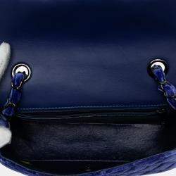 Pre Owned Chanel Blue Mini Rectangular Classic Velvet Single Flap