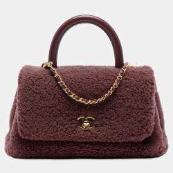 Pre Owned Chanel Red Small Shearling Coco Top Handle Bag