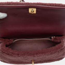 Pre Owned Chanel Red Small Shearling Coco Top Handle Bag