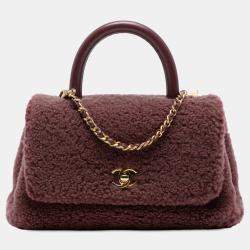 Pre Owned Chanel Red Small Shearling Coco Top Handle Bag