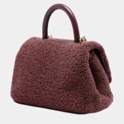 Pre Owned Chanel Red Small Shearling Coco Top Handle Bag