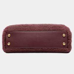 Pre Owned Chanel Red Small Shearling Coco Top Handle Bag