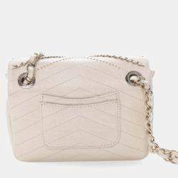 Pre Owned Chanel White Mini Chevron Crinkled Calfskin Embellished Envelope Flap