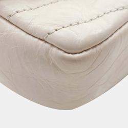 Pre Owned Chanel White Mini Chevron Crinkled Calfskin Embellished Envelope Flap