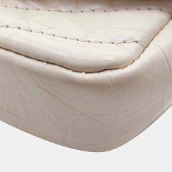 Pre Owned Chanel White Mini Chevron Crinkled Calfskin Embellished Envelope Flap