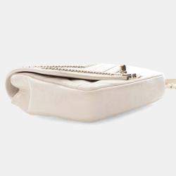 Pre Owned Chanel White Mini Chevron Crinkled Calfskin Embellished Envelope Flap