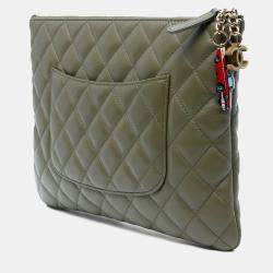 Pre Owned Chanel Green Medium Quilted Lambskin Cuba La Habana O Case Clutch