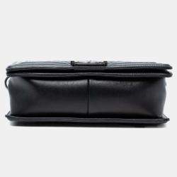 Pre Owned Chanel Black Old Medium Quilted Lambskin Boy Flap