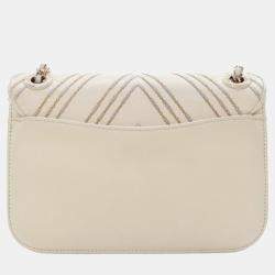 Pre Owned Chanel White Small CC Chevron Sheepskin Subtle Flap