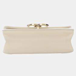 Pre Owned Chanel White Small CC Chevron Sheepskin Subtle Flap