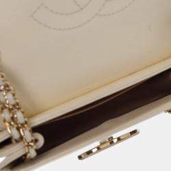 Pre Owned Chanel White Small CC Chevron Sheepskin Subtle Flap