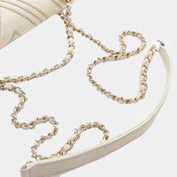 Pre Owned Chanel White Small CC Chevron Sheepskin Subtle Flap