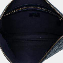 Pre Owned Chanel Navy Blue Large Quilted Caviar O Case Clutch