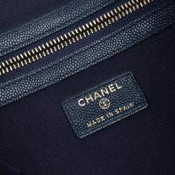 Pre Owned Chanel Navy Blue Large Quilted Caviar O Case Clutch