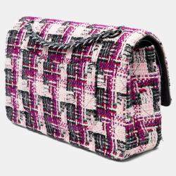 Pre Owned Chanel Pink Medium Classic Tweed Double Flap