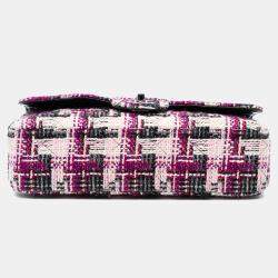Pre Owned Chanel Pink Medium Classic Tweed Double Flap