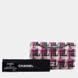 Pre Owned Chanel Pink Medium Classic Tweed Double Flap