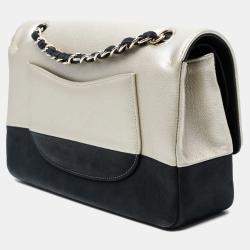 Pre Owned Chanel Black/Silver Medium Classic Bicolor Caviar Double Flap