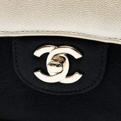 Pre Owned Chanel Black/Silver Medium Classic Bicolor Caviar Double Flap