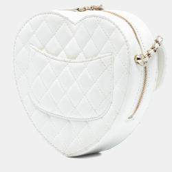 Pre Owned Chanel White Lambskin CC in Love Heart Crossbody