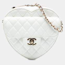 Pre Owned Chanel White Lambskin CC in Love Heart Crossbody