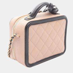 Pre Owned Chanel Black Brown Small Caviar CC Filigree Vanity Case