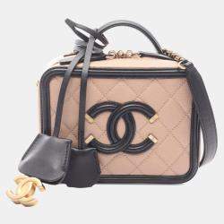 Pre Owned Chanel Black Brown Small Caviar CC Filigree Vanity Case