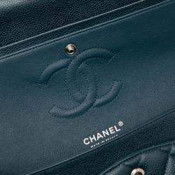 Pre Owned Chanel Blue Medium Classic Caviar Double Flap