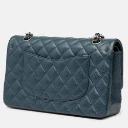 Pre Owned Chanel Blue Medium Classic Caviar Double Flap