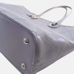Pre Owned Chanel Silver Large Quilted Metallic Caviar Shopping Fever Tote