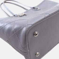 Pre Owned Chanel Silver Large Quilted Metallic Caviar Shopping Fever Tote