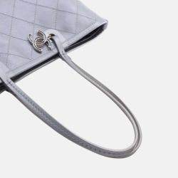 Pre Owned Chanel Silver Large Quilted Metallic Caviar Shopping Fever Tote