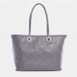 Pre Owned Chanel Silver Large Quilted Metallic Caviar Shopping Fever Tote